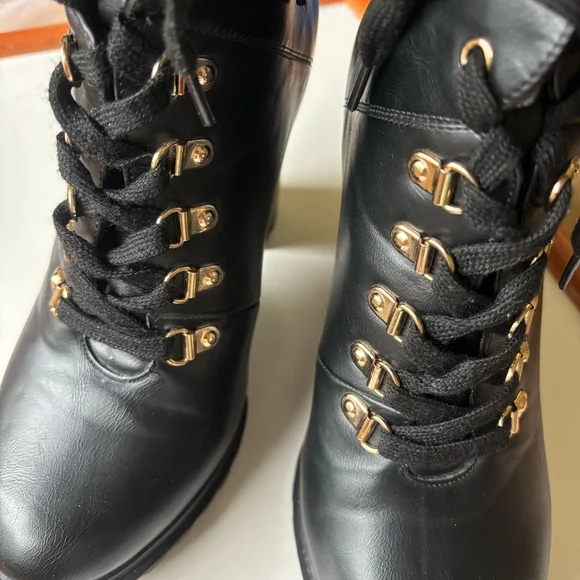 Shoe Dazzle Black Combat Boots with Buckle Detail - Picture 2 of 13